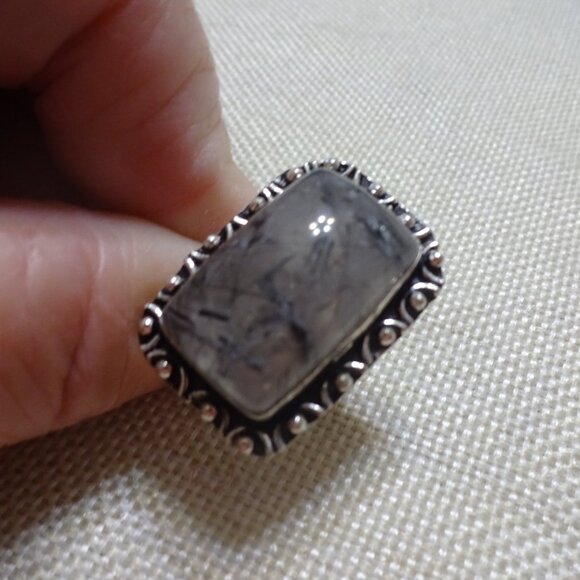 Natural TOURMALINE QUARTZ Handmade Sterling 925 Ring Size 8.75 #666C - Picture 3 of 3